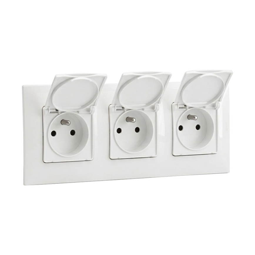 Legrand - Trīskārša āra mājas kontaktligzda ar rāmi NILOE 250V IP44 balta