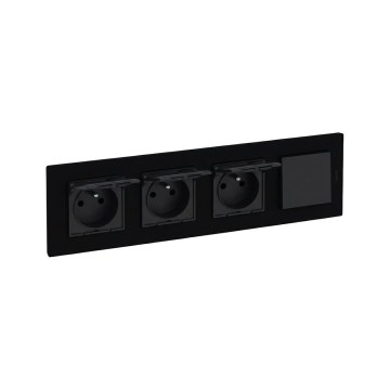 Legrand - Trīskārša mājas kontaktligzda un vienpolu slēdzis Nr. 1 ar rāmi NILOE STEP 250V, melnā krāsā