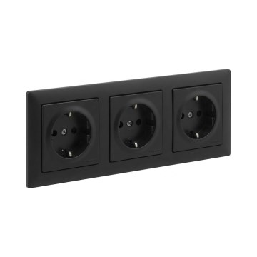 Legrand - Trīskārša mājas SCHUKO kontaktligzda ar rāmi SUNO 250V melna