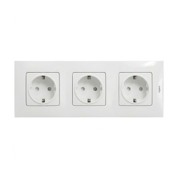 Legrand - Trīskārša SCHUKO mājas kontaktligzda ar NILOE rāmi, 250V, balta