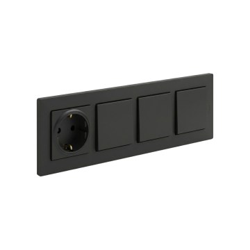 Legrand - Trīskāršs vienpolu slēdzis nr. 1 un mājas SCHUKO kontaktligzda ar rāmīti NILOE STEP 250V melna
