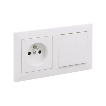 Legrand - Vienpolu slēdzis Nr. 1 un mājas kontaktligzda ar rāmi SUNO 250V balta