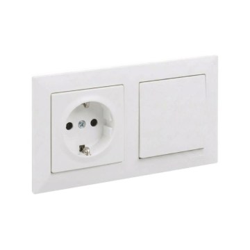 Legrand - vienpolu slēdzis Nr. 1 un SCHUKO mājas kontaktligzda ar SUNO rāmi 250V, balta