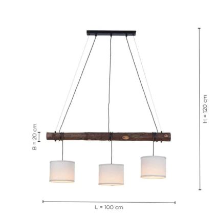 Leuchten Direkt 11238-79 - Lustra ar auklu BARK 3xE27/40W/230V koks