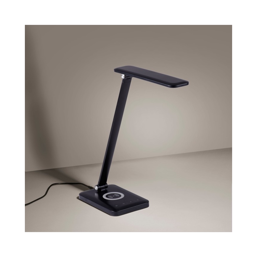 Leuchten Direkt 14415-16 - LED Aptumšojama skārienvadāma galda lampa ar bezvadu lādētāju FLORENTINA LED/5W/230V 3000-5000K black + USB