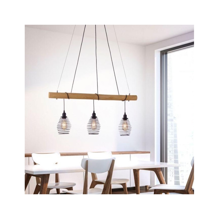 Leuchten Direkt 15526-79 - Lustra ar auklu SPRING 3xE27/40W/230V eikalipts