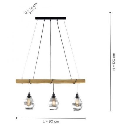 Leuchten Direkt 15526-79 - Lustra ar auklu SPRING 3xE27/40W/230V eikalipts