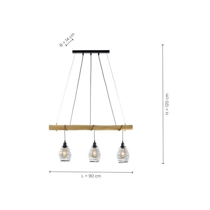 Leuchten Direkt 15526-79 - Lustra ar auklu SPRING 3xE27/40W/230V eikalipts
