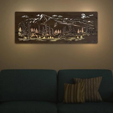 Li-Go 23521/OVL/DUB3 - LED sienas dekorācija ar regulējamu spilgtumu LED/10W/5V 30000 mAh 130x50 cm ozols/Kalnu kotedža