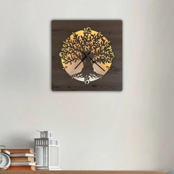 Li-Go 23537/DUB2 - LED pulkstenis ar regulējamu spilgtumu LED/10W/5V 20000 mAh 42x42 cm ozols/olīvkoks apļa formā + tālvadība