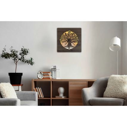 Li-Go 23537/DUB2 - LED pulkstenis ar regulējamu spilgtumu LED/10W/5V 20000 mAh 42x42 cm ozols/olīvkoks apļa formā + tālvadība