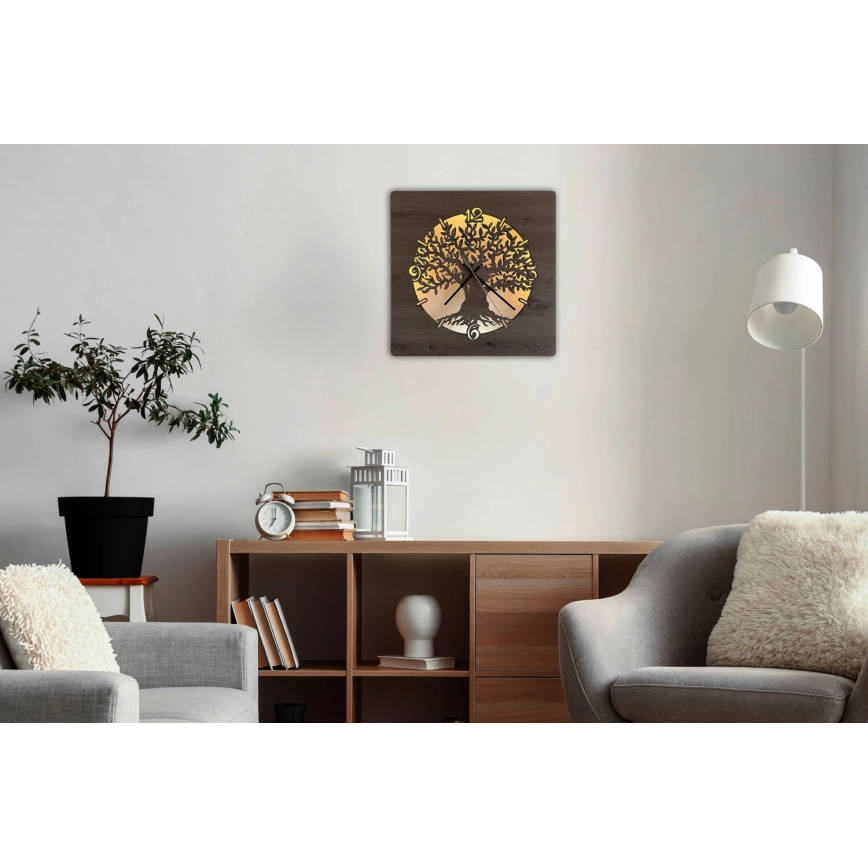 Li-Go 23537/DUB2 - LED pulkstenis ar regulējamu spilgtumu LED/10W/5V 20000 mAh 42x42 cm ozols/olīvkoks apļa formā + tālvadība