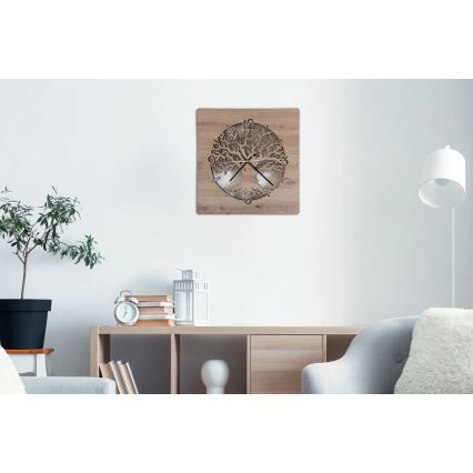 Li-Go 23537/DUB2 - LED pulkstenis ar regulējamu spilgtumu LED/10W/5V 20000 mAh 42x42 cm ozols/olīvkoks apļa formā + tālvadība