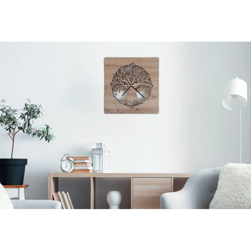 Li-Go 23537/DUB2 - LED pulkstenis ar regulējamu spilgtumu LED/10W/5V 20000 mAh 42x42 cm ozols/olīvkoks apļa formā + tālvadība