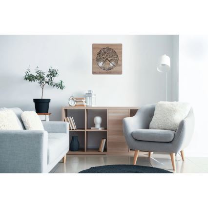 Li-Go 23537/DUB2 - LED pulkstenis ar regulējamu spilgtumu LED/10W/5V 20000 mAh 42x42 cm ozols/olīvkoks apļa formā + tālvadība