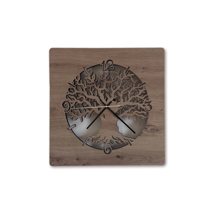 Li-Go 23537/DUB2 - LED pulkstenis ar regulējamu spilgtumu LED/10W/5V 20000 mAh 42x42 cm ozols/olīvkoks apļa formā + tālvadība