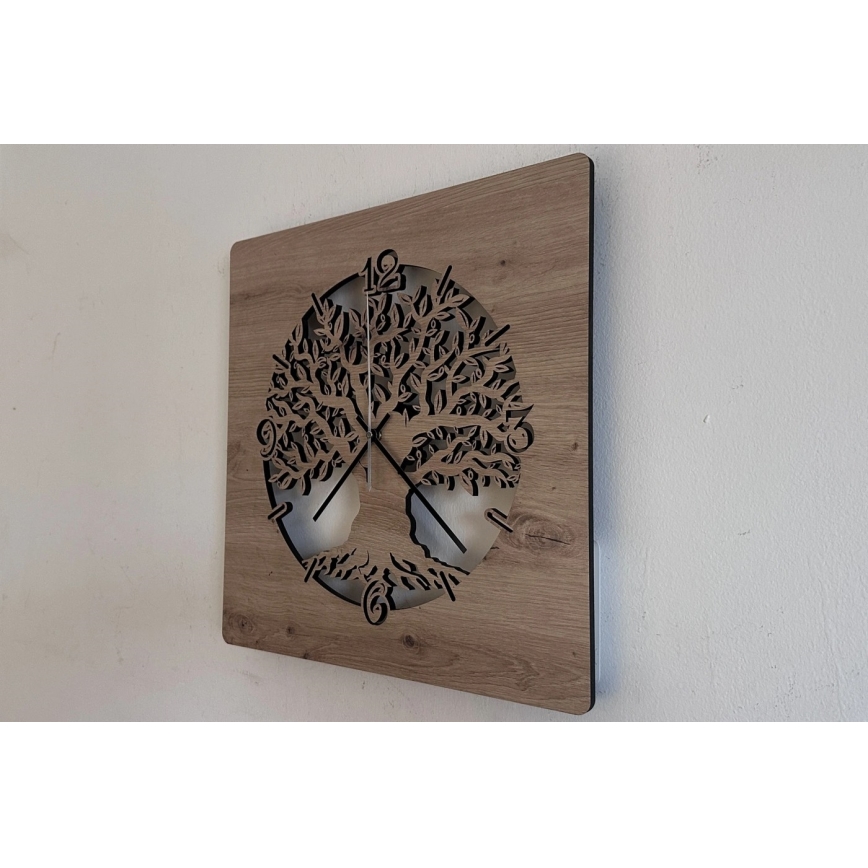 Li-Go 23537/DUB2 - LED pulkstenis ar regulējamu spilgtumu LED/10W/5V 20000 mAh 42x42 cm ozols/olīvkoks apļa formā + tālvadība