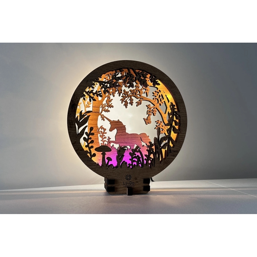 Li-Go 23568/DUB2 - Regulējams LED galda dekors LED/12W/230V 20x22 cm ozols/vienradzis