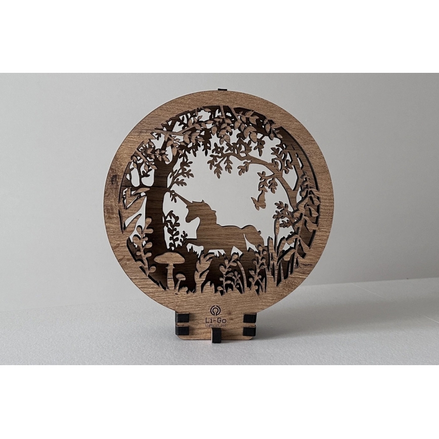 Li-Go 23568/DUB2 - Regulējams LED galda dekors LED/12W/230V 20x22 cm ozols/vienradzis