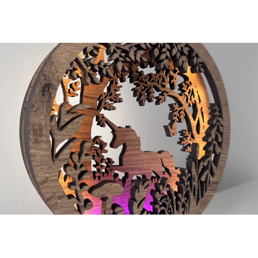 Li-Go 23568/DUB2 - Regulējams LED galda dekors LED/12W/230V 20x22 cm ozols/vienradzis