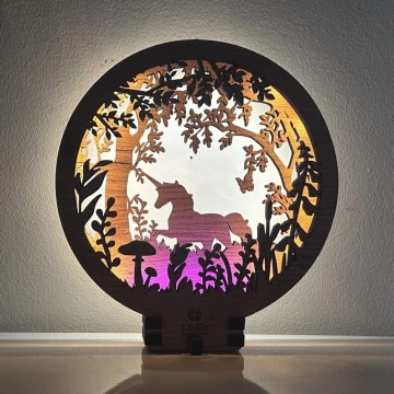 Li-Go 23568/DUB2 - LED regulējama galda dekorācija LED/12W/230V 20x22 cm ozols/vienradzis