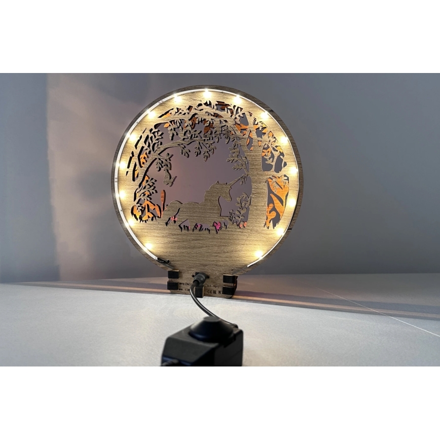 Li-Go 23568/DUB2 - LED regulējama galda dekorācija LED/12W/230V 20x22 cm ozols/vienradzis