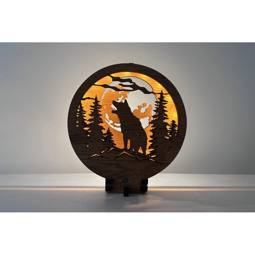 Li-Go 23574/DUB2 - LED regulējams galda dekors LED/12W/230V 20x22 cm ozols/Vilks un mēness