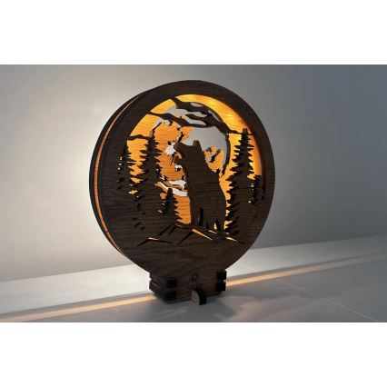 Li-Go 23574/DUB2 - LED regulējams galda dekors LED/12W/230V 20x22 cm ozols/Vilks un mēness