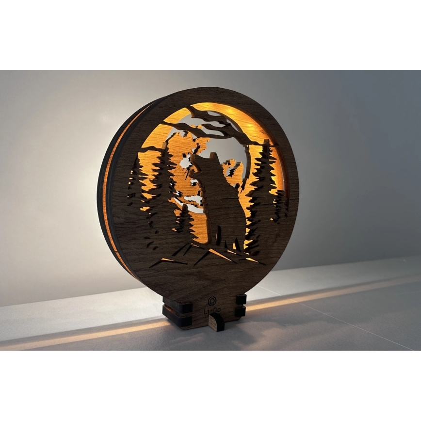 Li-Go 23574/DUB2 - LED regulējams galda dekors LED/12W/230V 20x22 cm ozols/Vilks un mēness