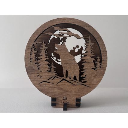 Li-Go 23574/DUB2 - Regulējama LED galda dekorācija LED/12W/230V 20x22 cm ozols/Vilks un mēness