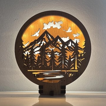 Li-Go 23583/DUB2 - LED Aptumšojama galda dekorācija LED/12W/230V 20x22 cm ozols/Kalni un mežs