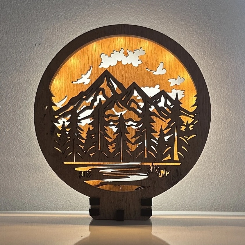 Li-Go 23583/DUB2 - LED Aptumšojama galda dekorācija LED/12W/230V 20x22 cm ozols/Kalni un mežs