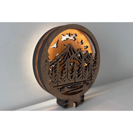 Li-Go 23583/DUB2 - LED Aptumšojama galda dekorācija LED/12W/230V 20x22 cm ozols/Kalni un mežs