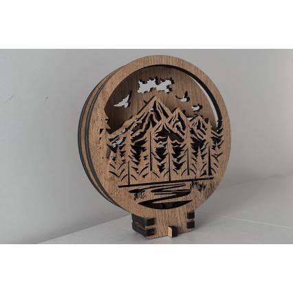 Li-Go 23583/DUB2 - LED Aptumšojama galda dekorācija LED/12W/230V 20x22 cm ozols/Kalni un mežs