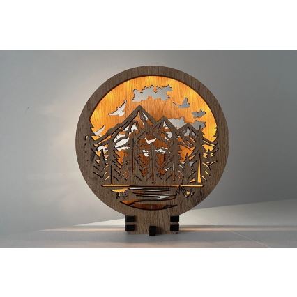 Li-Go 23583/DUB2 - LED regulējama galda dekorācija LED/12W/230V 20x22 cm ozols/Kalni un mežs