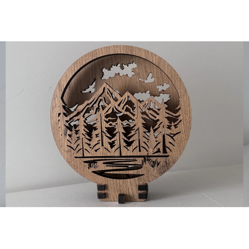 Li-Go 23583/DUB2 - LED regulējama galda dekorācija LED/12W/230V 20x22 cm ozols/Kalni un mežs