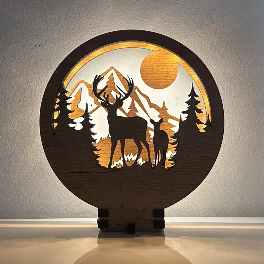 Li-Go 23592/DUB2 - regulējama LED galda dekorācija, LED/12W/230V, 20x22 cm, ozols / briedis un briedene