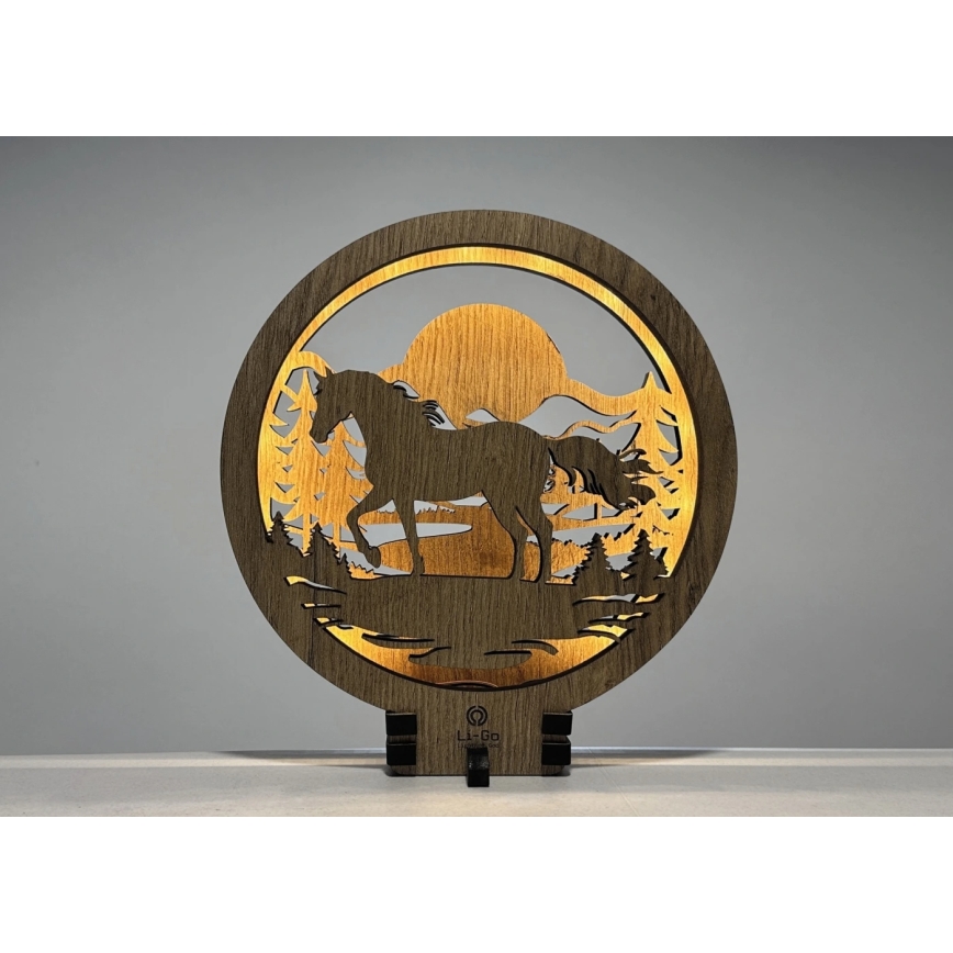 Li-Go 23598/DUB2 - Regulējama LED galda dekorācija LED/12W/230V 20x22 cm ozols/zirgs