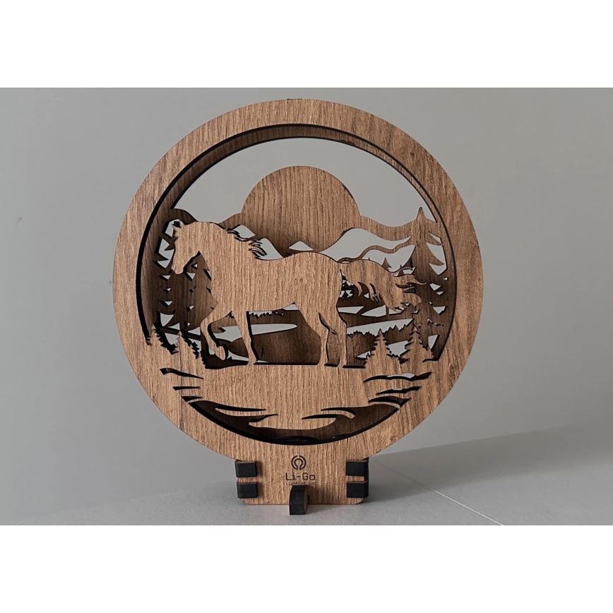 Li-Go 23598/DUB2 - Regulējama LED galda dekorācija LED/12W/230V 20x22 cm ozols/zirgs