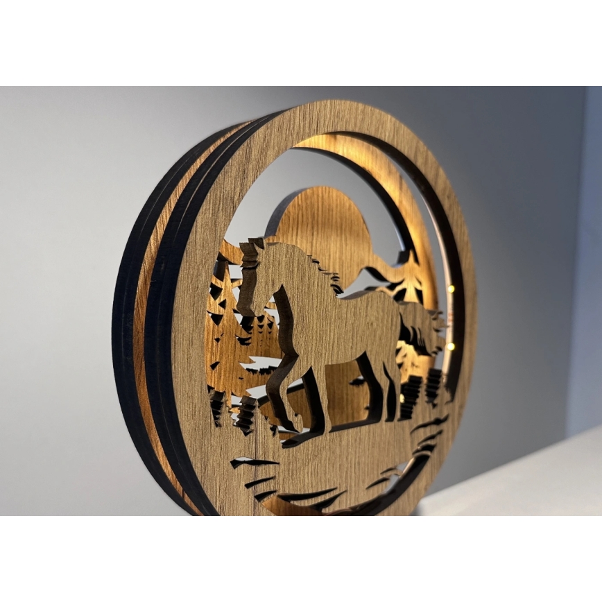 Li-Go 23598/DUB2 - Regulējama LED galda dekorācija LED/12W/230V 20x22 cm ozols/zirgs