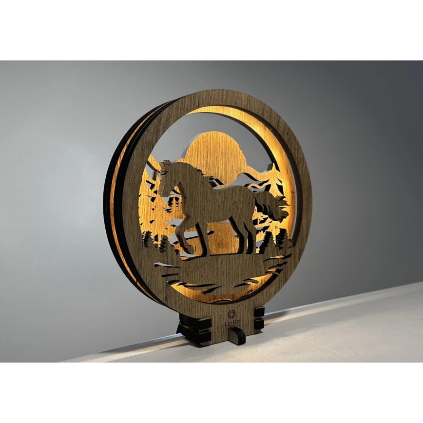 Li-Go 23598/DUB2 - Regulējama LED galda dekorācija LED/12W/230V 20x22 cm ozols/zirgs