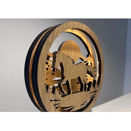 Li-Go 23598/DUB2 - Regulējama LED galda dekorācija LED/12W/230V 20x22 cm ozols/zirgs