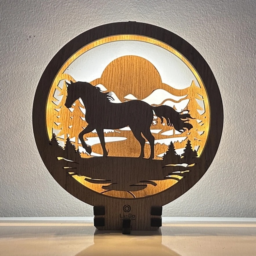 Li-Go 23598/DUB2 - Regulējama LED galda dekorācija LED/12W/230V 20x22 cm ozols/zirgs