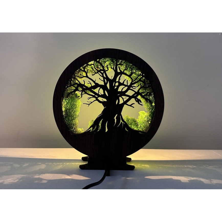 Li-Go 23604/DUB2 - Regulējama LED galda dekorācija LED/12W/230V 20x22 cm ozols/sūna un koks