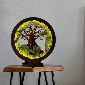 Li-Go 23604/DUB2 - LED galda dekors ar regulējamu spilgtumu LED/12W/230V 20x22 cm ozols/sūna un koks