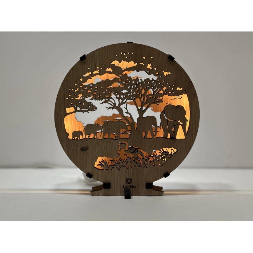 Li-Go 23610/DUB2 - Regulējama LED galda dekorācija LED/12W/230V 20x22 cm ozols/ziloņi