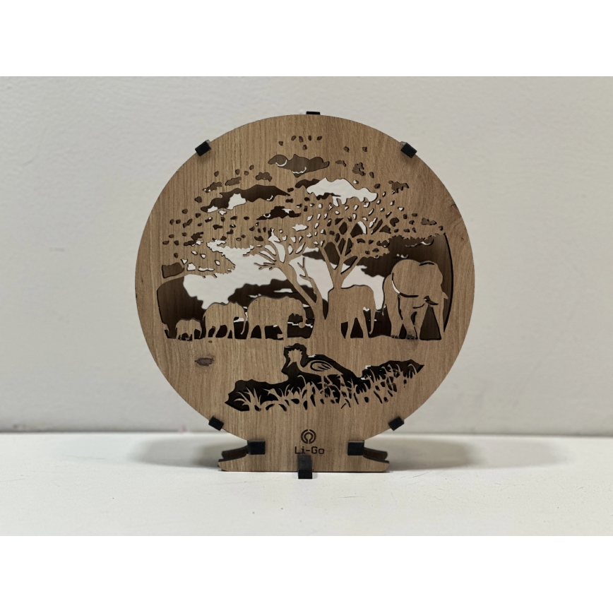 Li-Go 23610/DUB2 - LED galda dekorācija ar regulējamu spilgtumu, LED/12W/230V, 20x22 cm, ozols/ziloņi