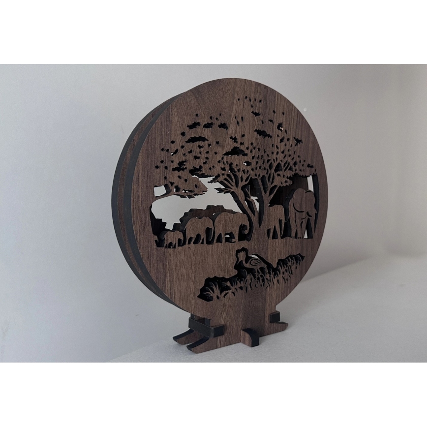 Li-Go 23610/DUB2 - LED galda dekorācija ar regulējamu spilgtumu, LED/12W/230V, 20x22 cm, ozols/ziloņi