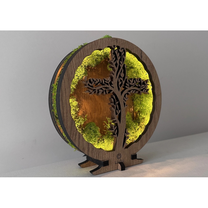 Li-Go 23622/DUB2 - Regulējama LED galda dekorācija LED/12W/230V 20x22 cm ozols/Krusts sūnās