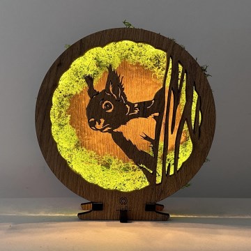 Li-Go 23625/DUB2 - LED ar regulējamu spilgtumu galda dekorācija LED/12W/230V 20x22 cm ozols/Sūnu vāvere